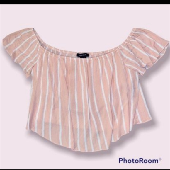 Forever 21 Pink & White Striped Off Shoulder Crop Top - Picture 3 of 4